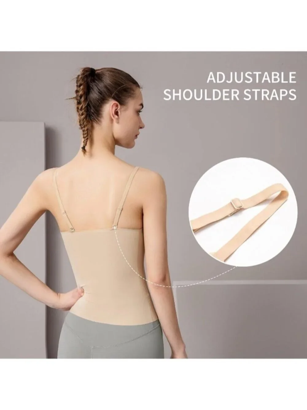 Women's Cream Fit Camisole with Built in Bra - Spaghetti Straps Camis Tank